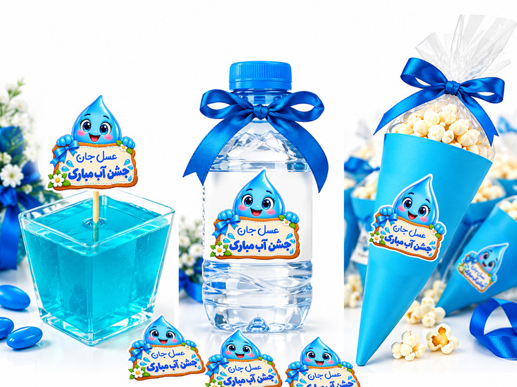 برچسب تزیین جشن آب | لیبل ۶ سانتی برای بطری آب، کاپکیک و ظروف جشن ک21